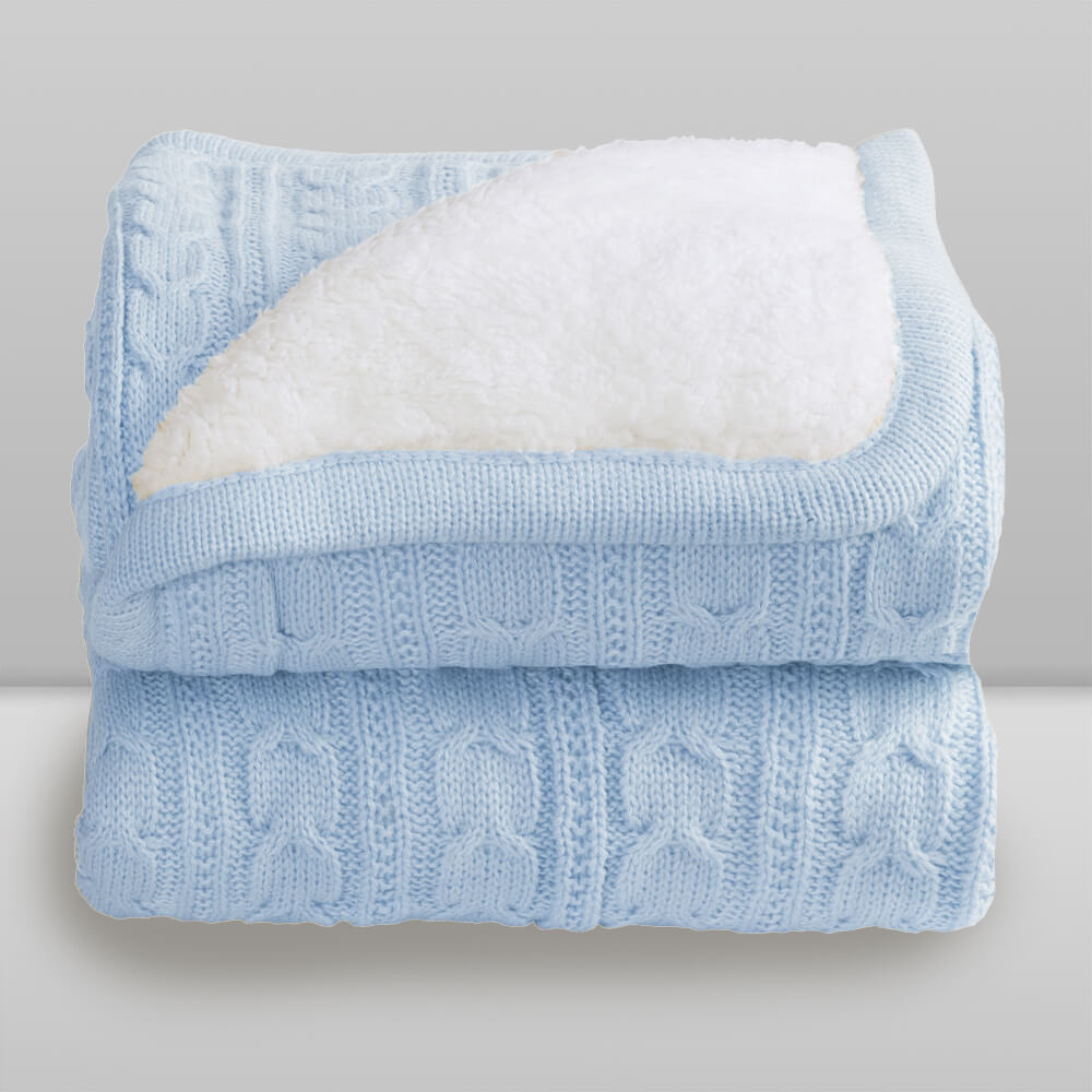 Cobertor Laço Bebê 100x75 cm Lã com Sherpa Azul Bebê