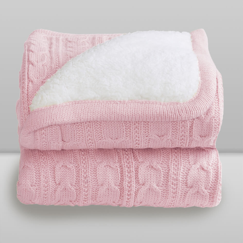Cobertor Laço Bebê 100x75 cm Lã com Sherpa Rosa Bebê